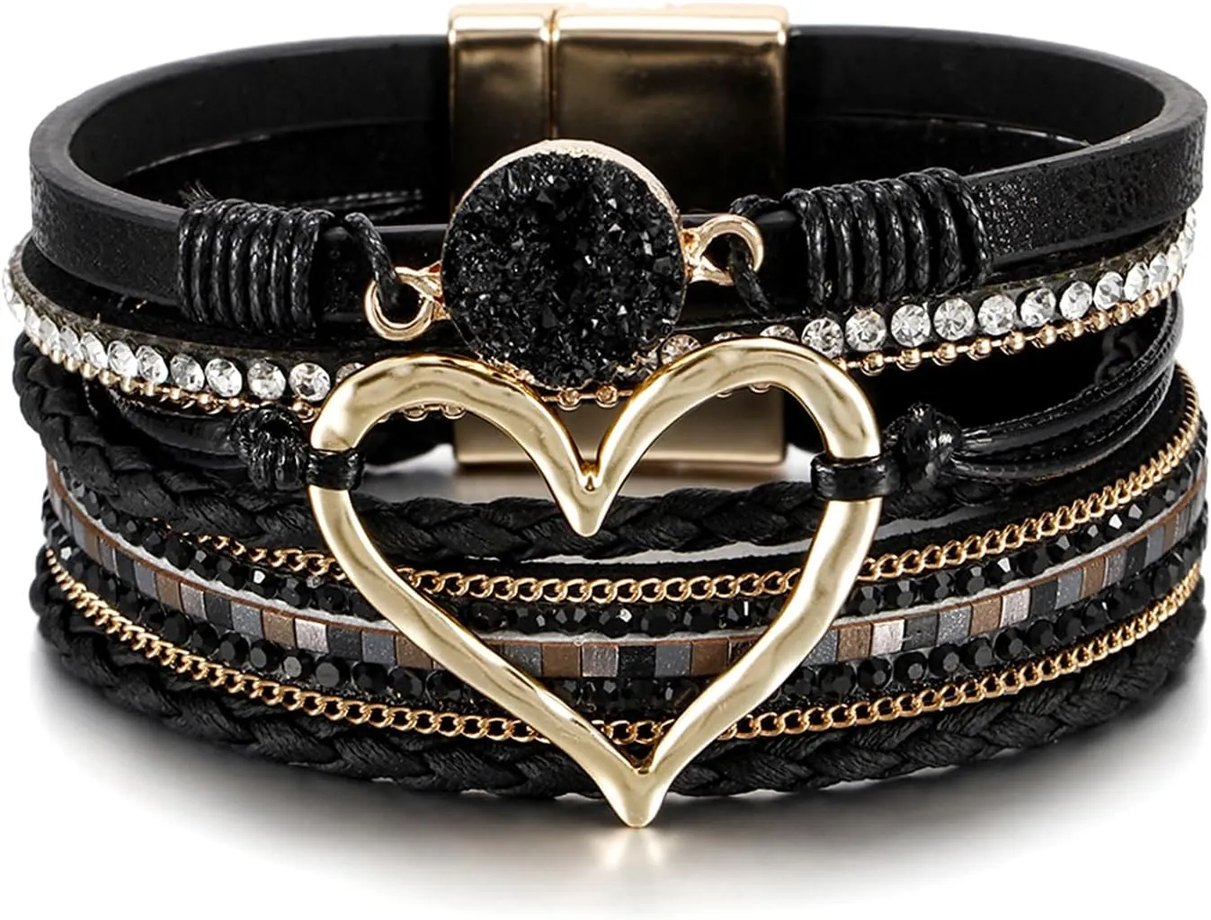 Fesciory leather wrap bracelet boho stacked cuff jewelry for R&B concert
