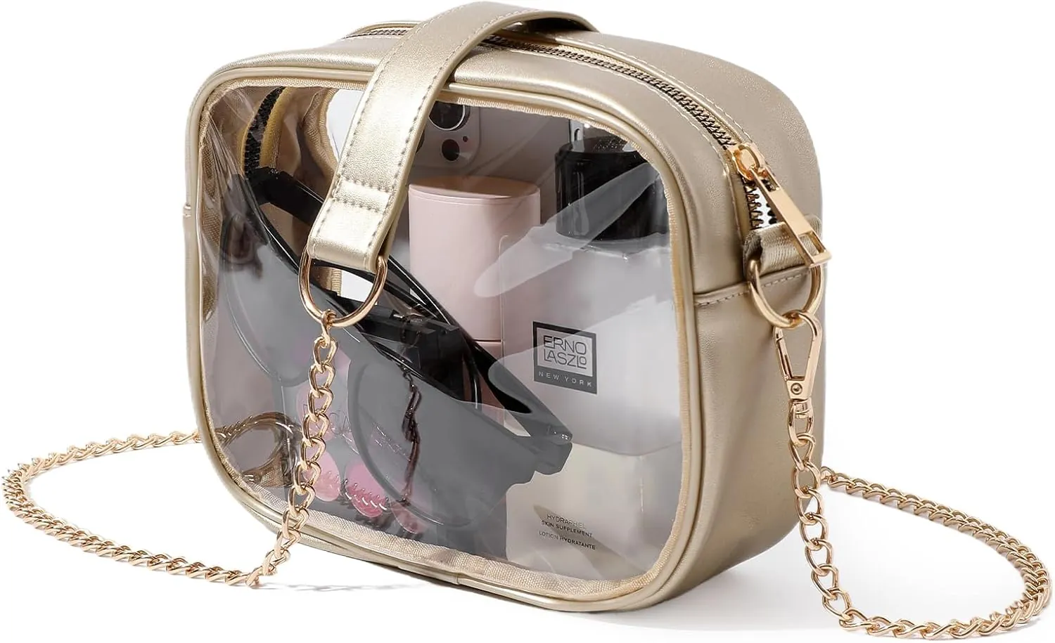 Gold-Framed Clear Clutch - grown and sexy R&B concert look