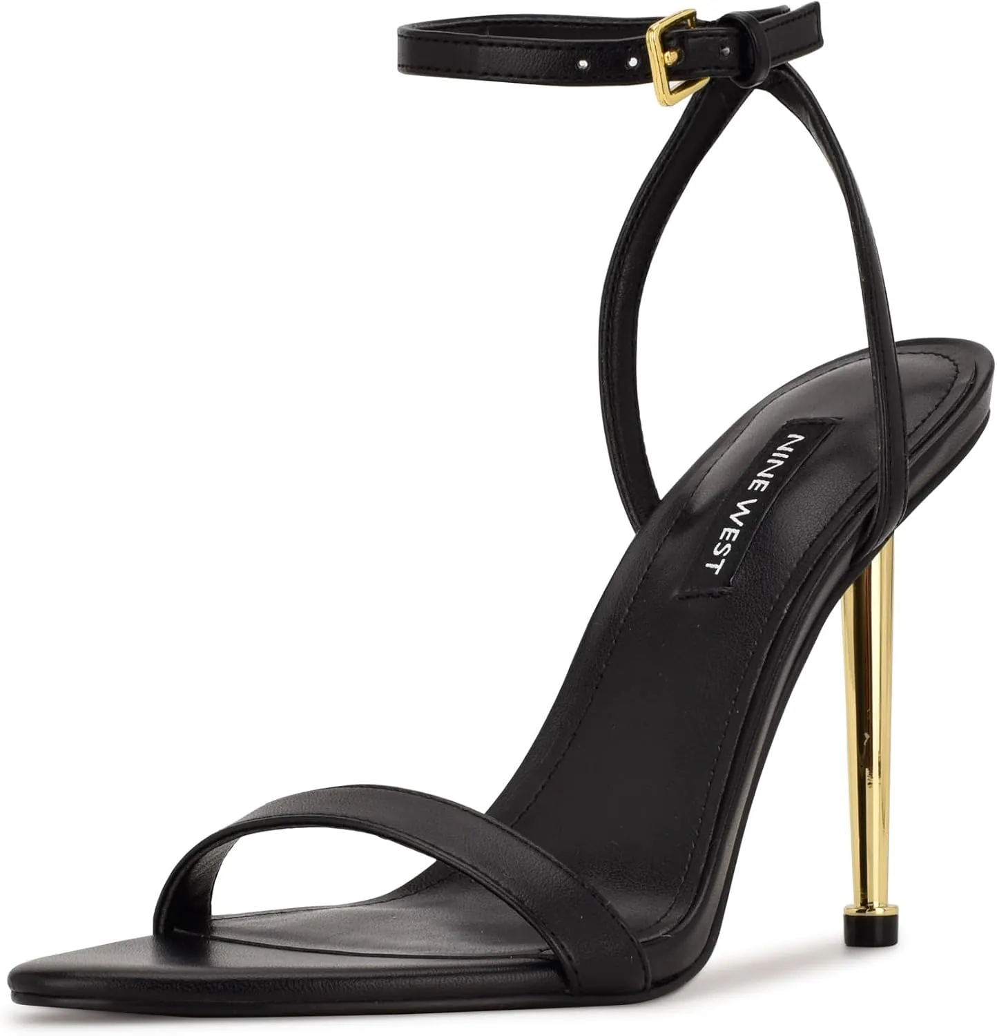 Nine West Reina black leather stiletto sandal with gold heel for R&B Tour concert