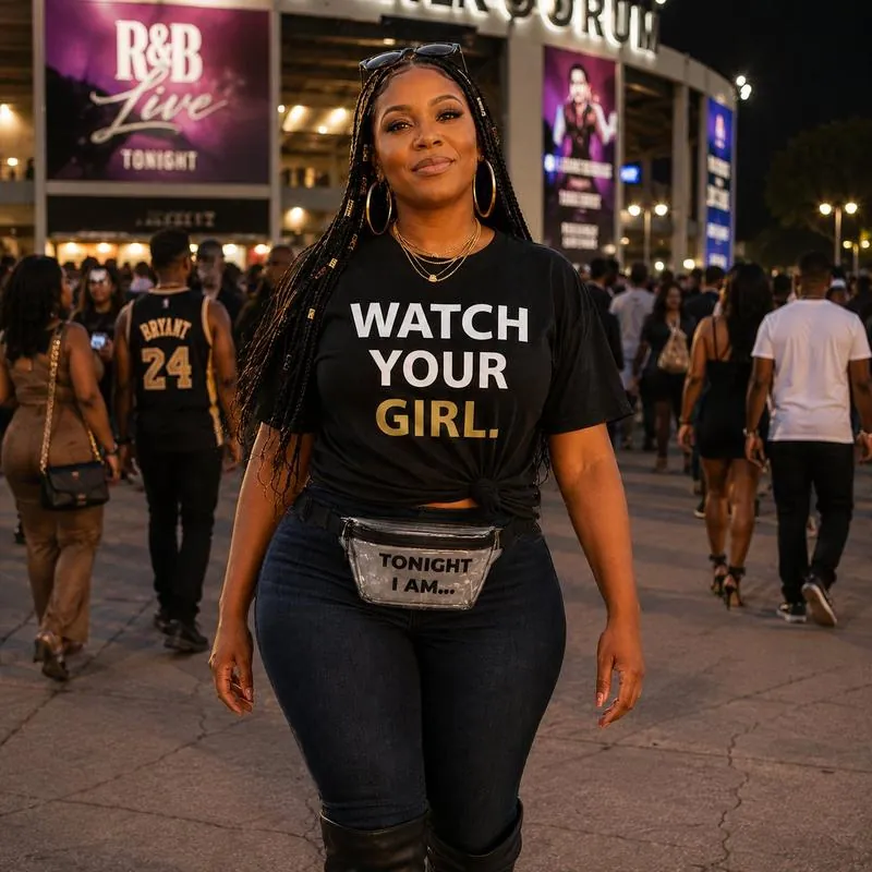 Watch Your Girl R&B Tour 2026 concert tee black woman stadium golden hour